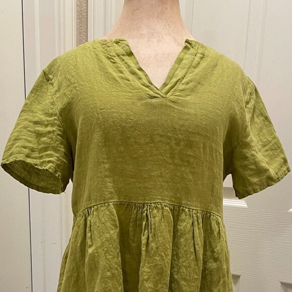New Francesca Bettini 100% Linen Midi Dress Women's Size L Green Tiered Design - Picture 3 of 13